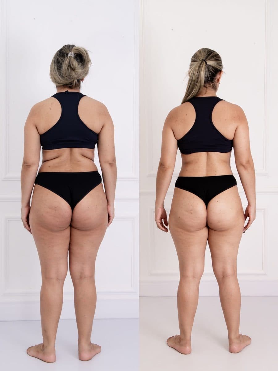Antes e depois de aluna de costas em estúdio